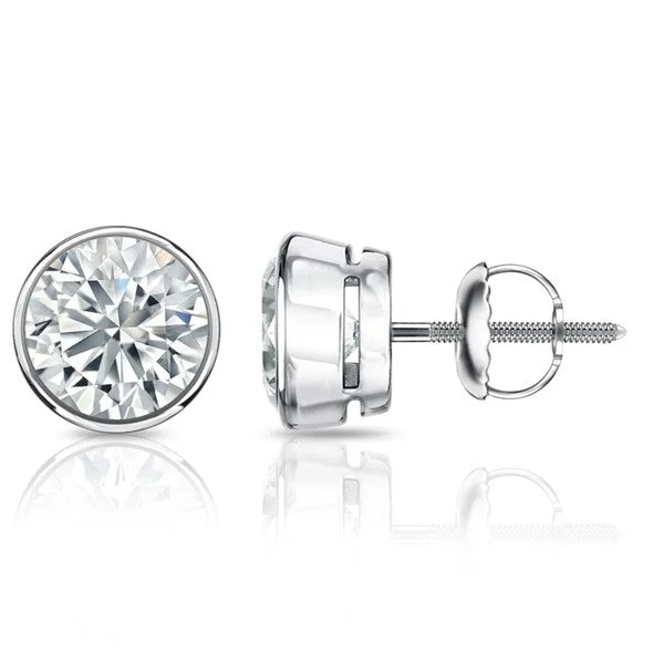 custom engraved stud earrings for women -Auriya 1.70ctw Round Diamond Stud Earrings Bezel-set Platinum - GIA Certified