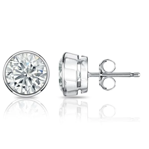 simple stud earrings for sensitive ears -Auriya 14k Gold Certified 1.50 ct. TDW Bezel Set Round Diamond Stud Earrings