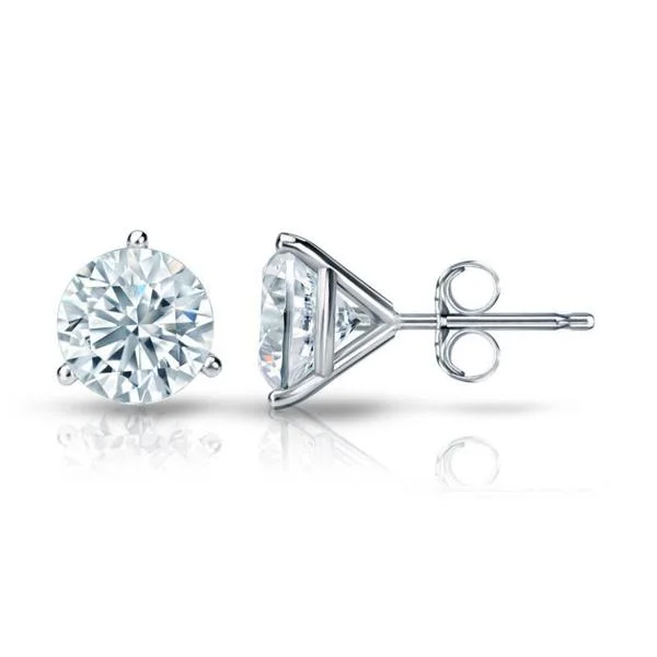 silver stud earrings for men -Auriya 18k Gold Certified 1.50 carat TDW 3-Prong Martini Round Diamond Stud Earrings