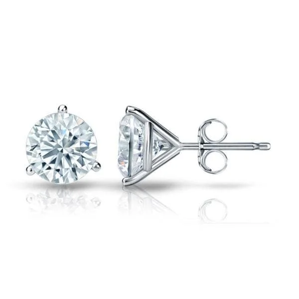 dainty stud earrings for women -Auriya 18k Gold GIA Certified 1.00 carat TDW 3-Prong Martini Round Diamond Stud Earrings