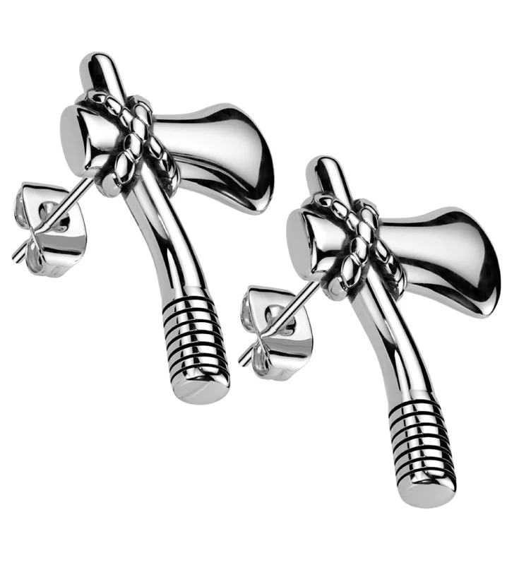 titanium stud earrings for men -Axe Stainless Steel Stud Earrings