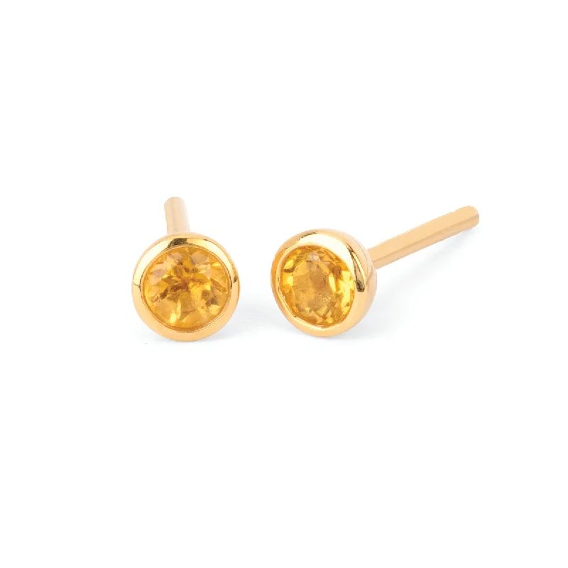 classic gold stud earrings for men -Citrine Bezel Set Stud Earrings