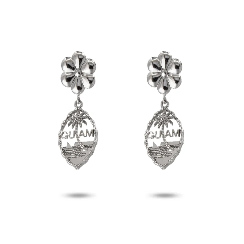 statement stud earrings for fashion lovers -Silver Guam Seal Dangle Earring With Flower