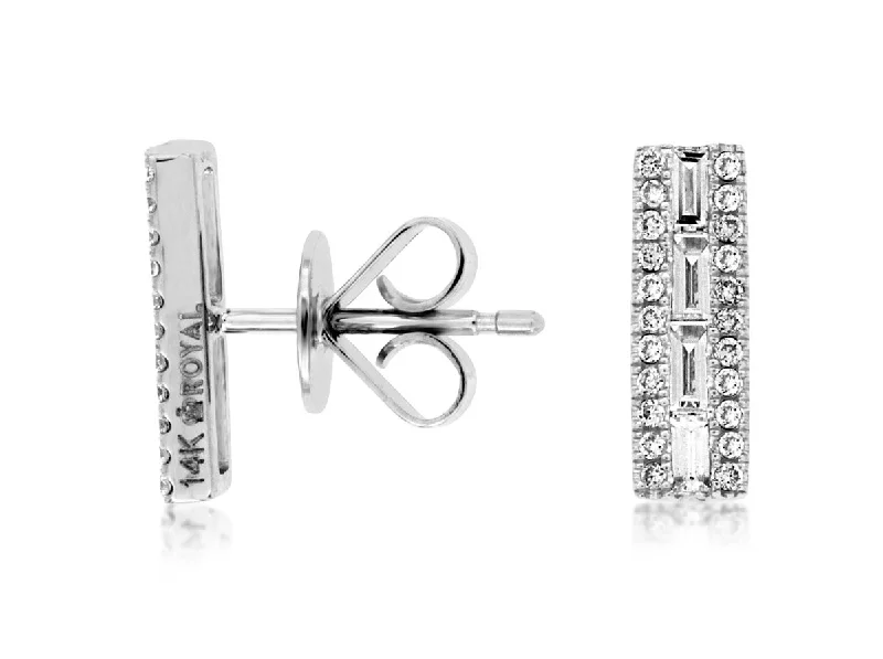 vintage crystal stud earrings for women -Diamond Bar Stud Earrings