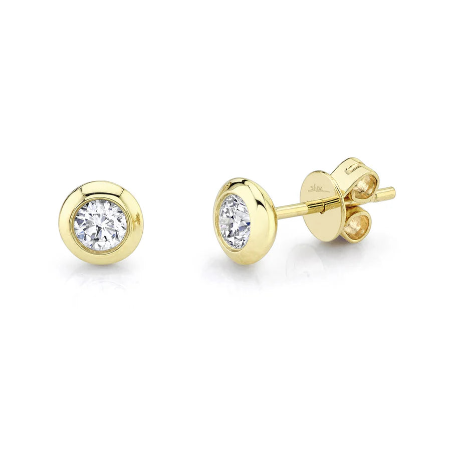 cute stud earrings for girls -Diamond Bezel Stud Earrings