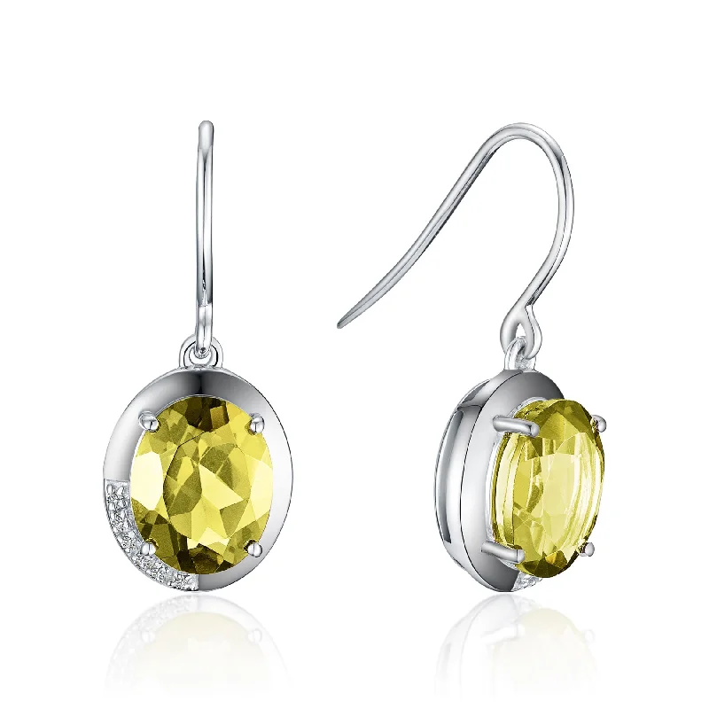 diamond stud earrings for anniversaries -Precious Lemon Quartz And Diamond Earrings