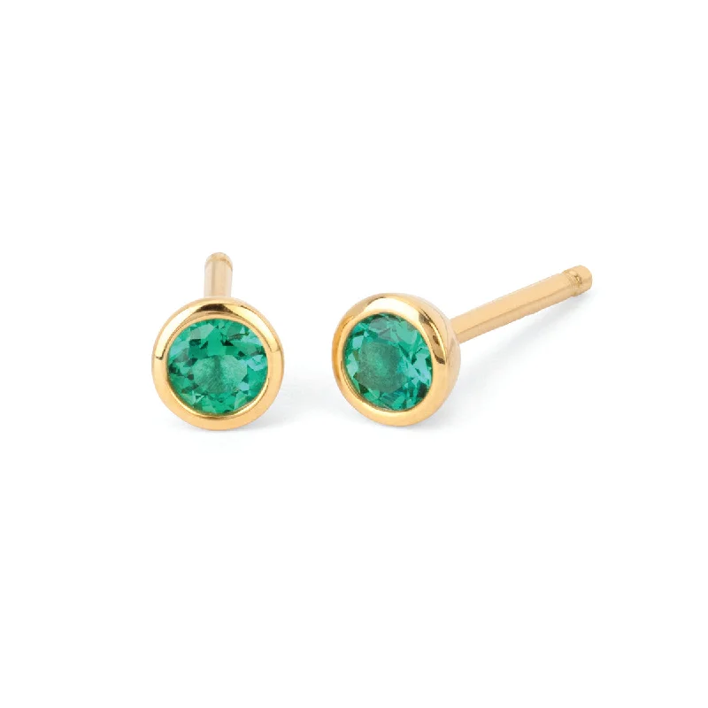 gold plated stud earrings for women -Emerald Bezel Set Stud Earrings