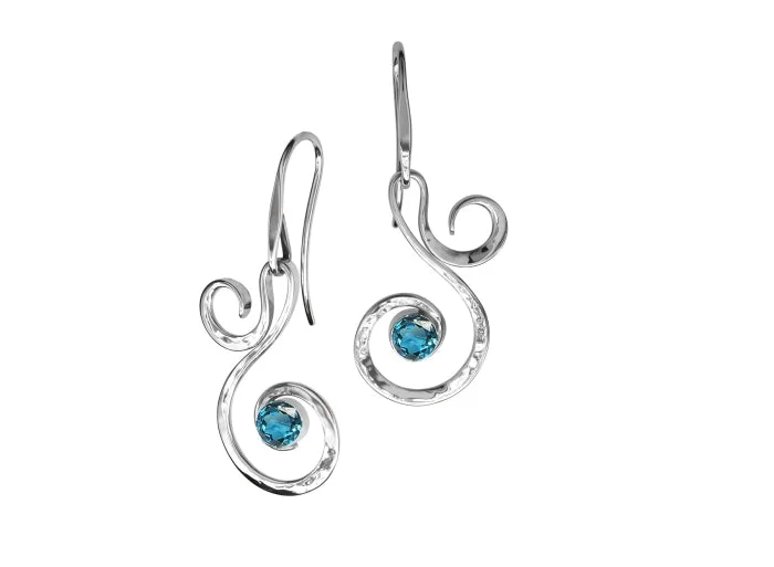 gold plated stud earrings for women -Fiddlehead Blue Topaz Earrings