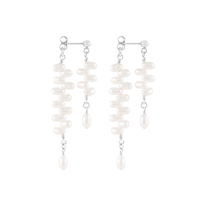 pearl and diamond stud earrings for weddings -Gabriella Earrings - Silver