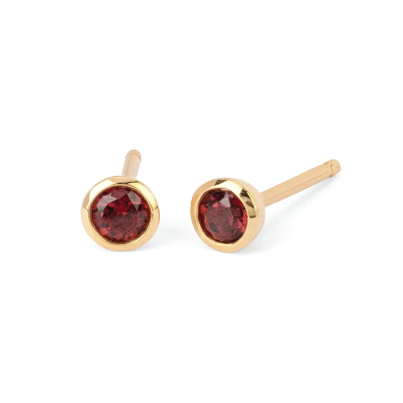 opal stud earrings for women -Garnet Bezel Set Stud Earrings