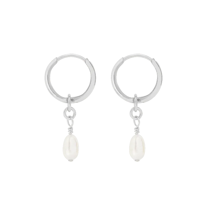 luxury pearl stud earrings for brides -Lulita Pearl Mini Hoops - Silver