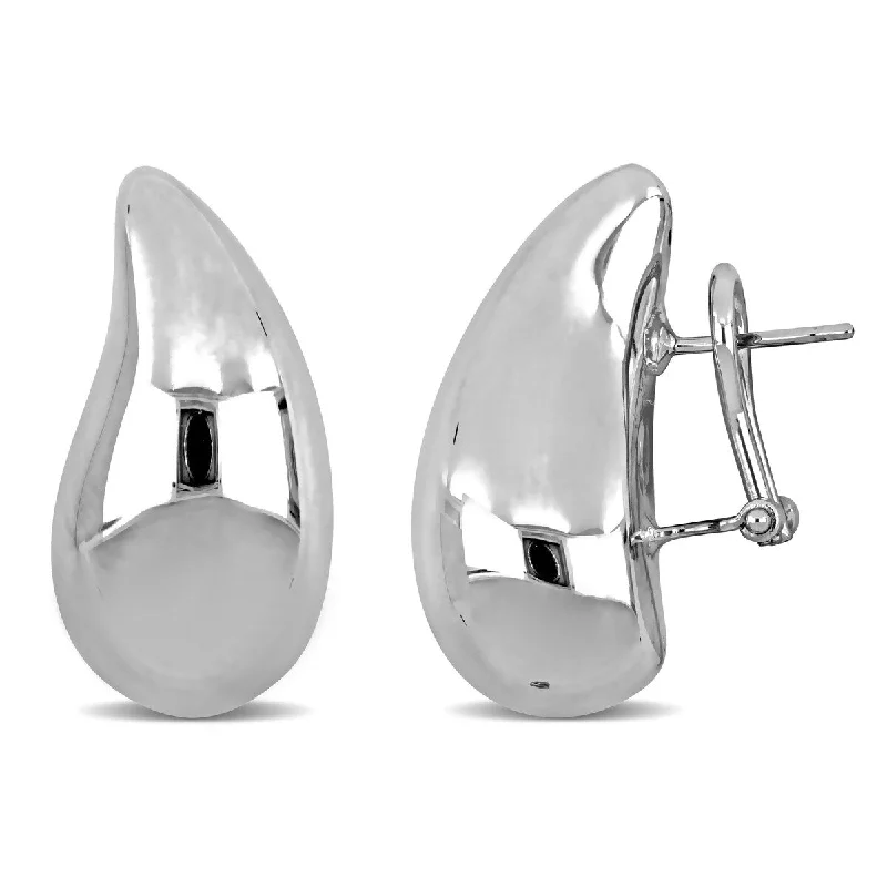 gemstone stud earrings for casual wear -Miadora 14x27mm Teardrop Design Stud Earrings in 14K White Gold