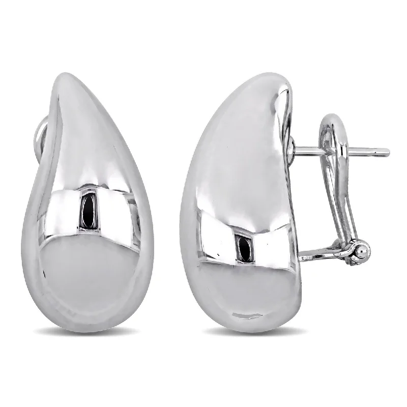 cute stud earrings for girls -Miadora 24mm Teardrop Design Stud Earrings in 14K White Gold