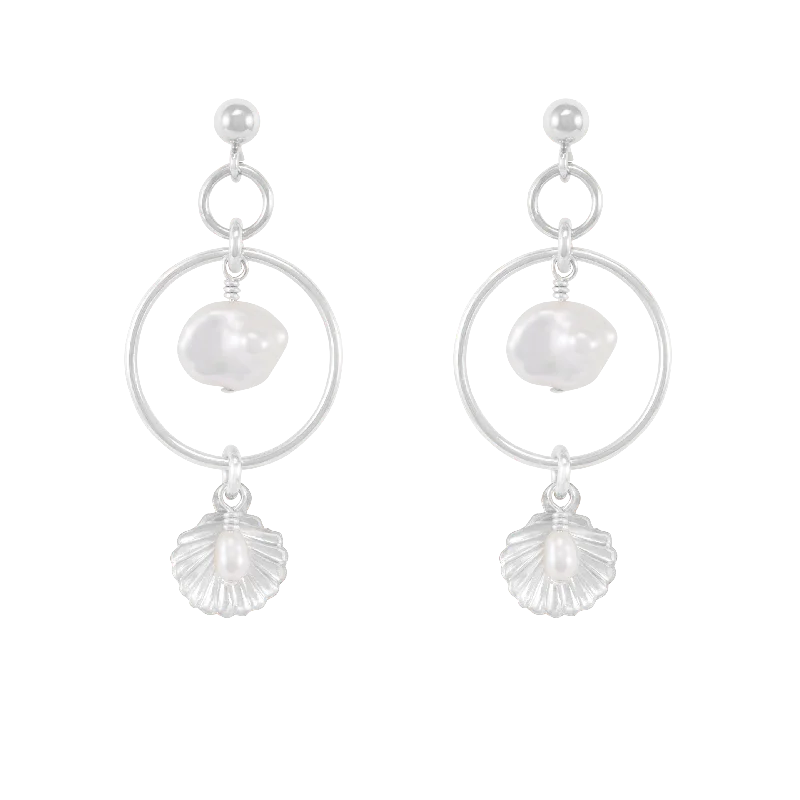 luxury pearl stud earrings for brides -Ocean Earrings - Silver