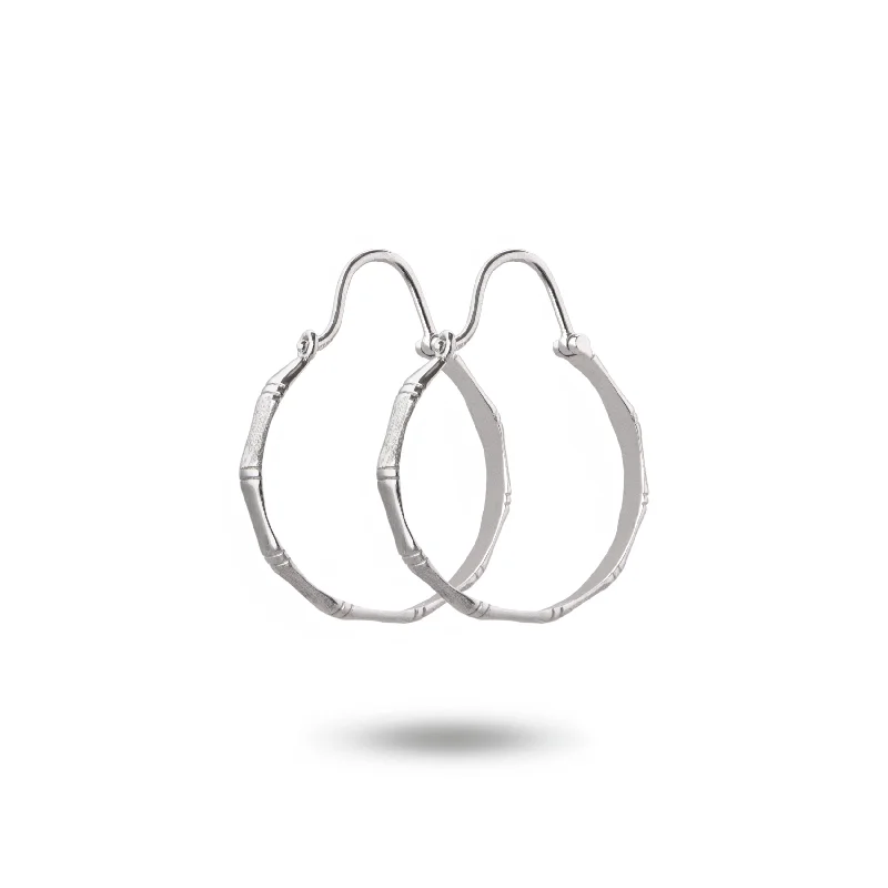 heart-shaped stud earrings for gifts -Silver Bamboo Leaf Hoop Earrings