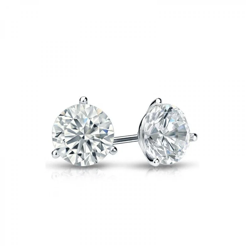 silver geometric stud earrings for women -Spark 3-Prong Diamond Stud Earrings 14KW