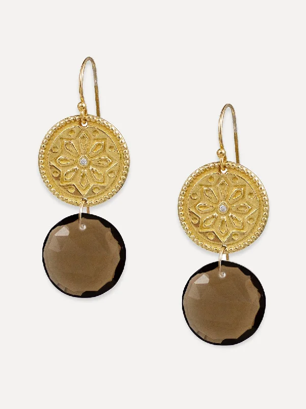 gold stud earrings for women -Sun Lotus Coin Earrings