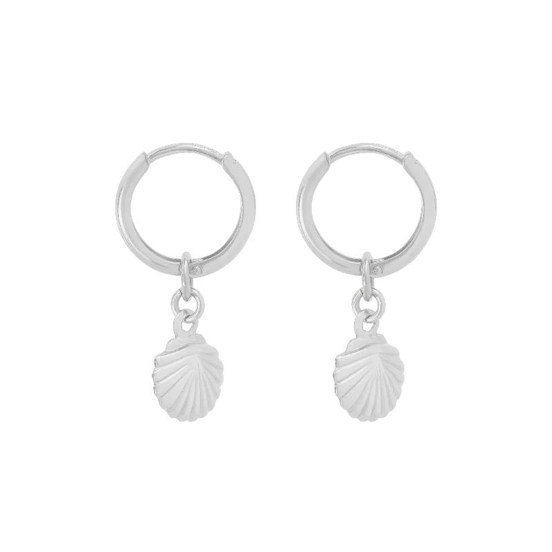 sterling silver stud earrings for sensitive ears -Tiny Shell Mini Hoop Earrings - Silver