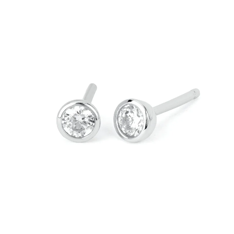 custom engraved stud earrings for women -White Sapphire Bezel Set Stud Earrings