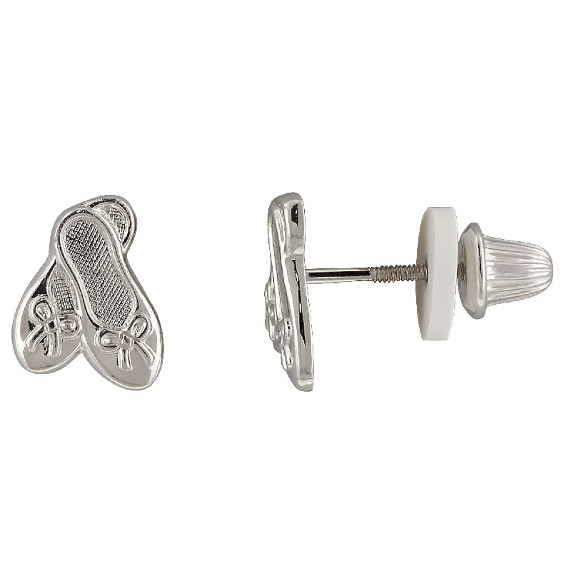 colorful pearl stud earrings for women -Youth Sterling Silver Ballet Slipper Earrings