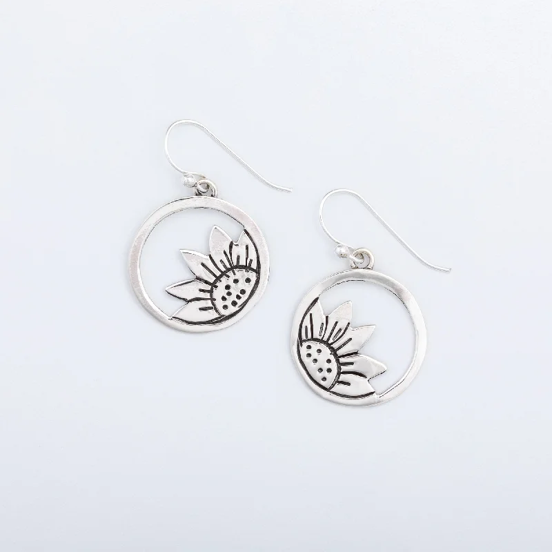 sapphire stud earrings for special occasions -Cutout Sunflower Sterling Silver Earrings