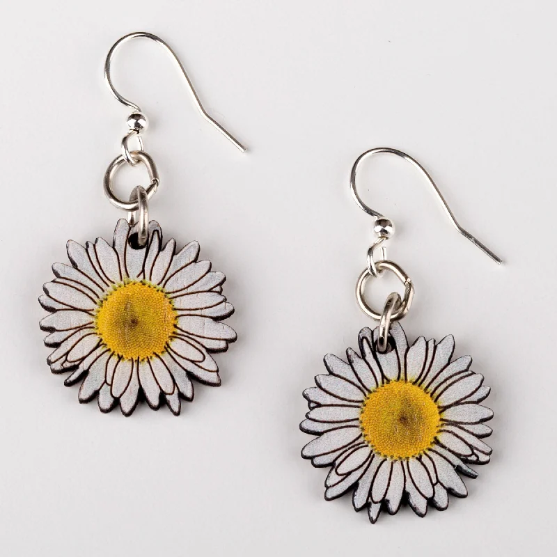 men’s sterling silver stud earrings -Daisy Blossom Wooden Earrings