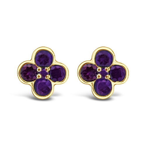 colorful stud earrings for everyday wear -Amethyst Clover Design Earrings