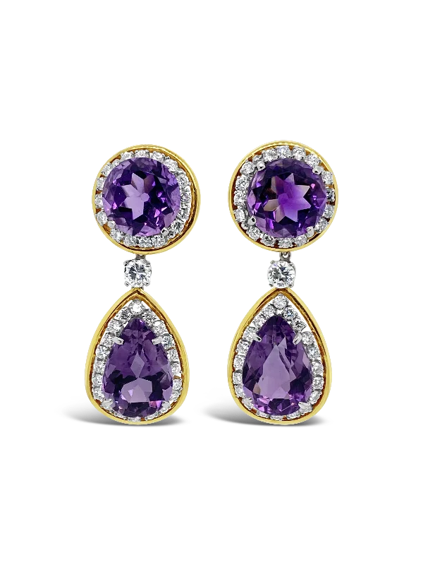 personalized stud earrings for gifts -Amethyst & Diamond Estate Earrings