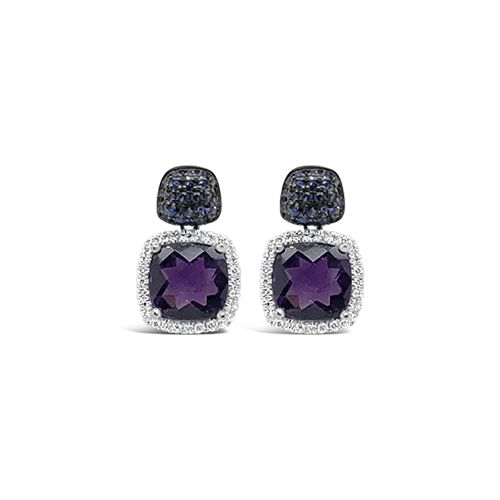 custom gemstone stud earrings for gifts -Amethyst, Diamond & sapphire Earrings