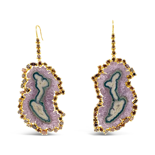 rose gold stud earrings for women -Amethyst Geode Slice Earrings