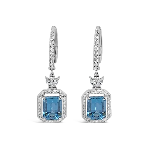 small diamond stud earrings for everyday wear -Aquamarine & Diamond Dangle Earrings