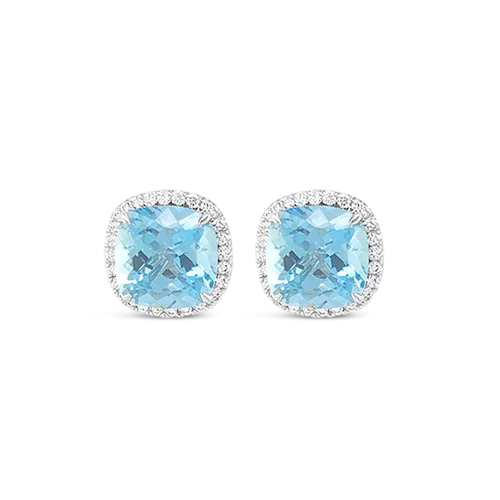 dainty stud earrings for women -Aquamarine & Diamond Earrings