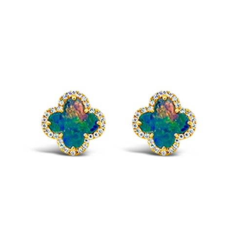 gold star stud earrings for women -Black Opal Clover Earrings