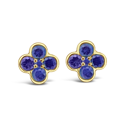 geometric stud earrings for women -Blue Sapphire Clover Design Earrings