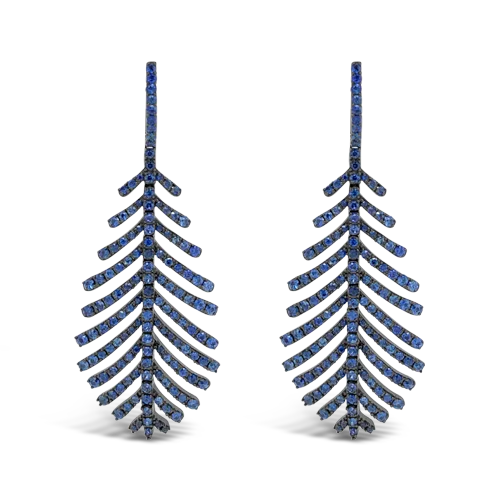 rose gold stud earrings for women -Blue Sapphire Feather Earrings