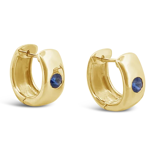 gold teardrop stud earrings for women -Blue Sapphire Huggie Earrings