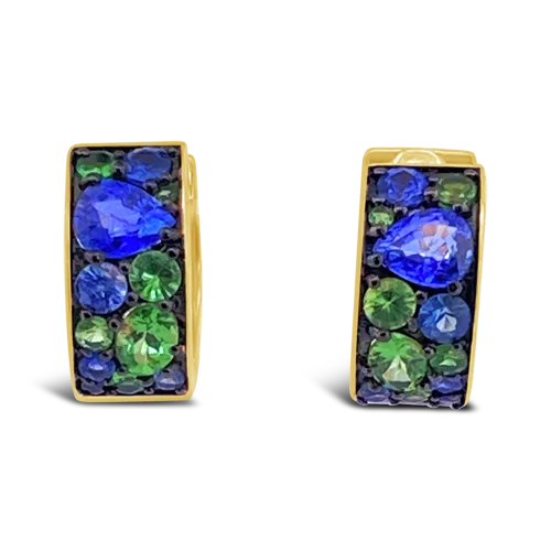 pearl stud earrings for everyday wear -Blue Sapphire & Tsavorite Earrings