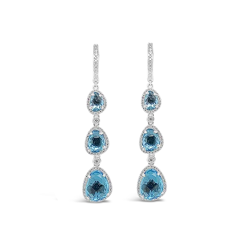 diamond stud earrings for bridesmaids -Blue Topaz & Diamond Dangle Earrings