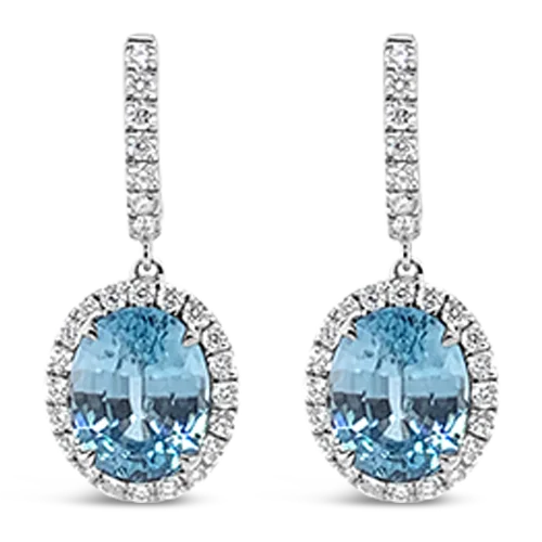 sterling silver flower stud earrings -Blue Zircon & Diamond Earrings