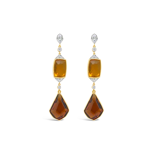 silver heart stud earrings for girls -Citrine & Diamond Dangle Estate Earrings