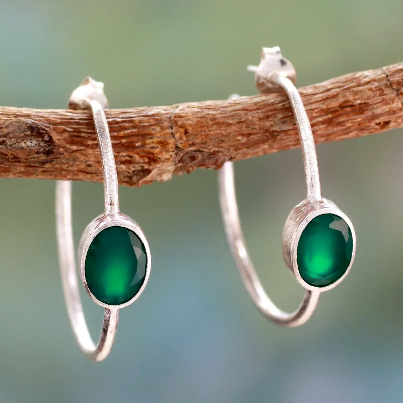 trendy stud earrings for women -Contemporary Green Modern Minimalist Green Onyx Earrings