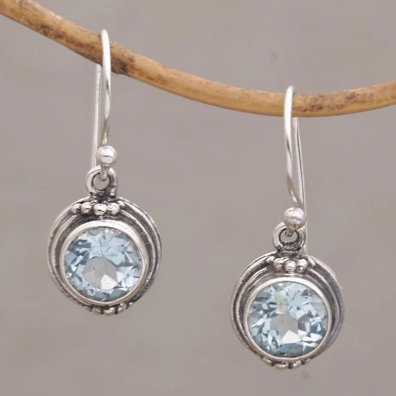 opal stud earrings for women -Cool Radiance Blue Topaz & Silver Dangle Earrings