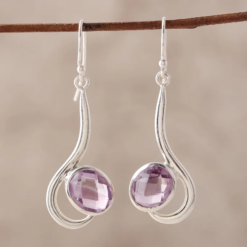 small pearl stud earrings for women -Cool Sabarmati 8 Carat Amethyst and Polished Silver Dangle Earrings