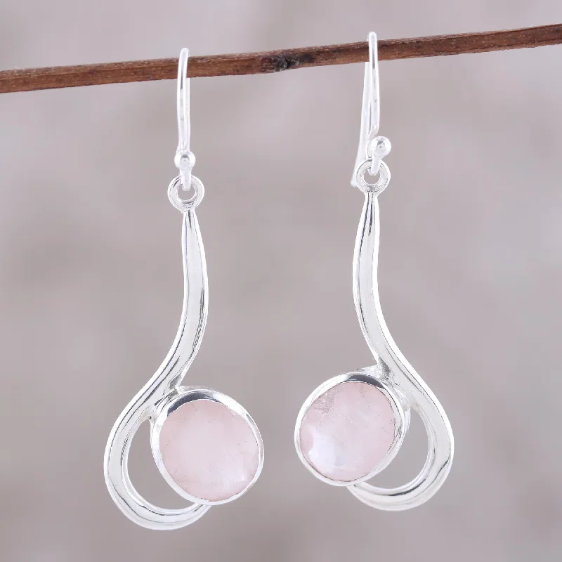 men’s diamond stud earrings -Cool Sabarmati Rose Quartz Ovals Set In Sterling Silver Arc Dangle Earrings