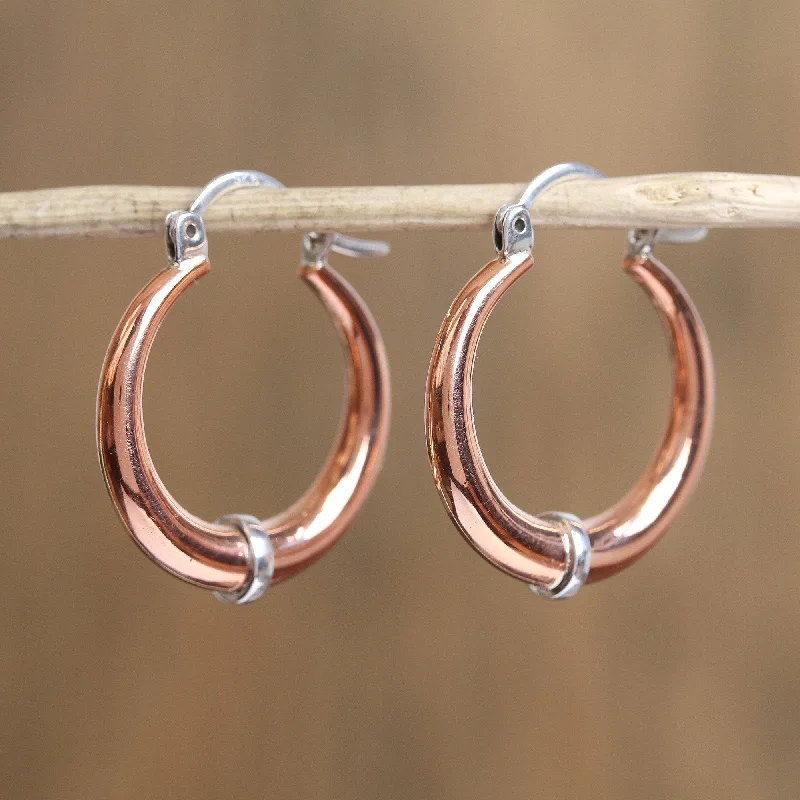 opal gemstone stud earrings for women -Copper Crescents Sterling Silver Hoop Earrings