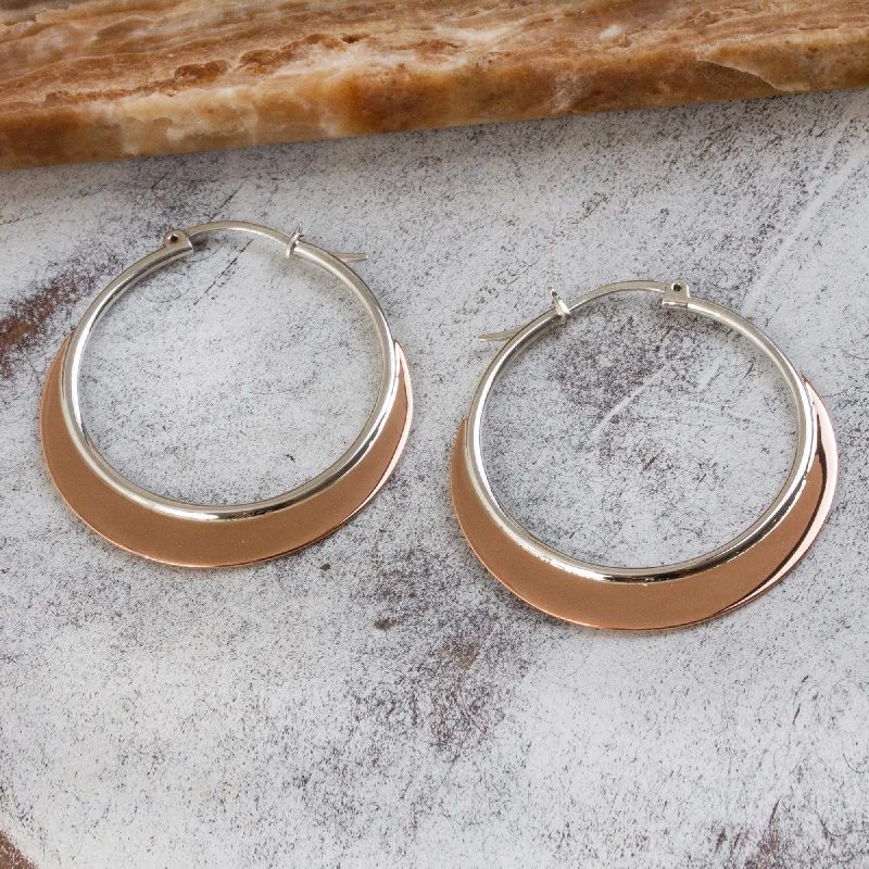 moonstone stud earrings for special events -Copper Light Copper Plated Sterling Silver Hoop Earrings from Mexico