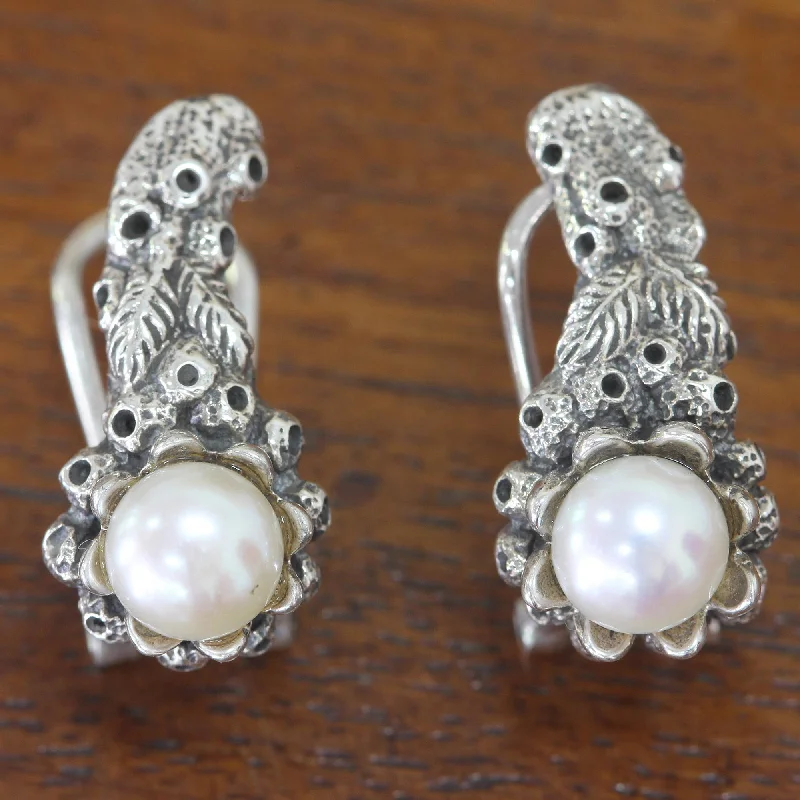 luxury diamond stud earrings for weddings -Coral Reef Pearl Drop Earrings