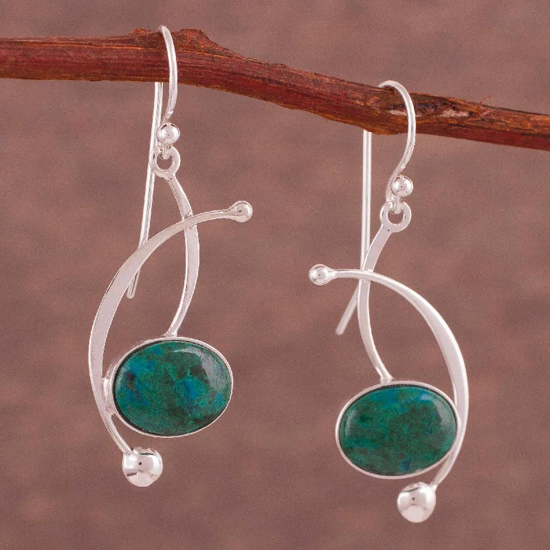 sapphire stud earrings for formal events -Crescent Eyes Chrysocolla and Sterling Silver Dangle Earrings from Peru