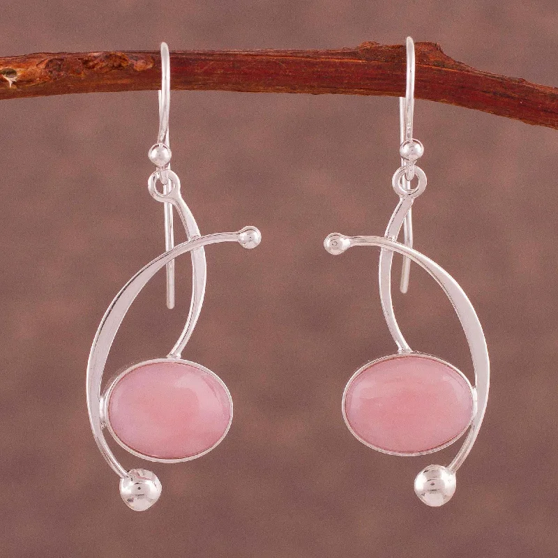 gold teardrop stud earrings for women -Crescent Eyes Rose Quartz Dangle Earrings