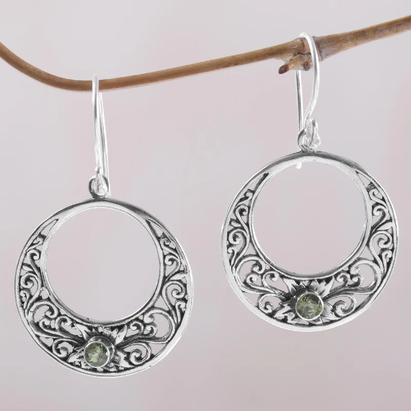 opal stud earrings for women -Crescent Spirals Peridot and 925 Sterling Silver Dangle Earrings from Bali